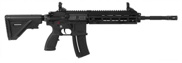 HK, HK416, Semi-Automatic, 22 LR, AR-15, 16.1" Threaded Barrel, 1/2X28 Threads, Black, Synthetic Stock, Right Hand, 1 Mag, 20Rd, M-Lok RIS Rail, Front/Rear Flip Sights