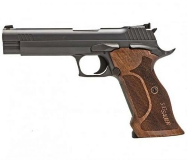 Sig P210 Target Single 9mm, 5", Walnut Grip, Black Nitron Stainless Steel, 8rd