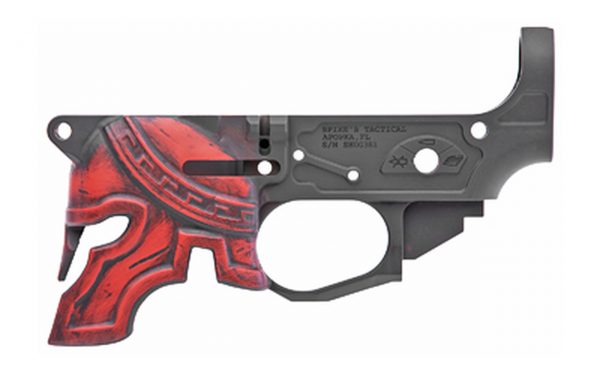 Spikes Rare Breed Spartan Stripped Lower, Multi-Cal, Black, Painted Red Helmet